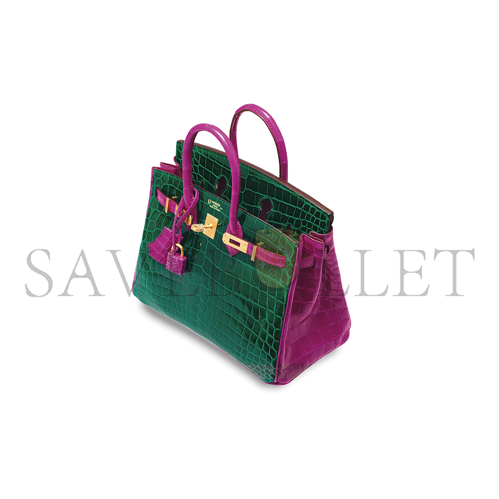 H**mes master birkin 30 crocodile leather emerald and pink-purple gold buckle h041367ckn2 (30*22*16cm)